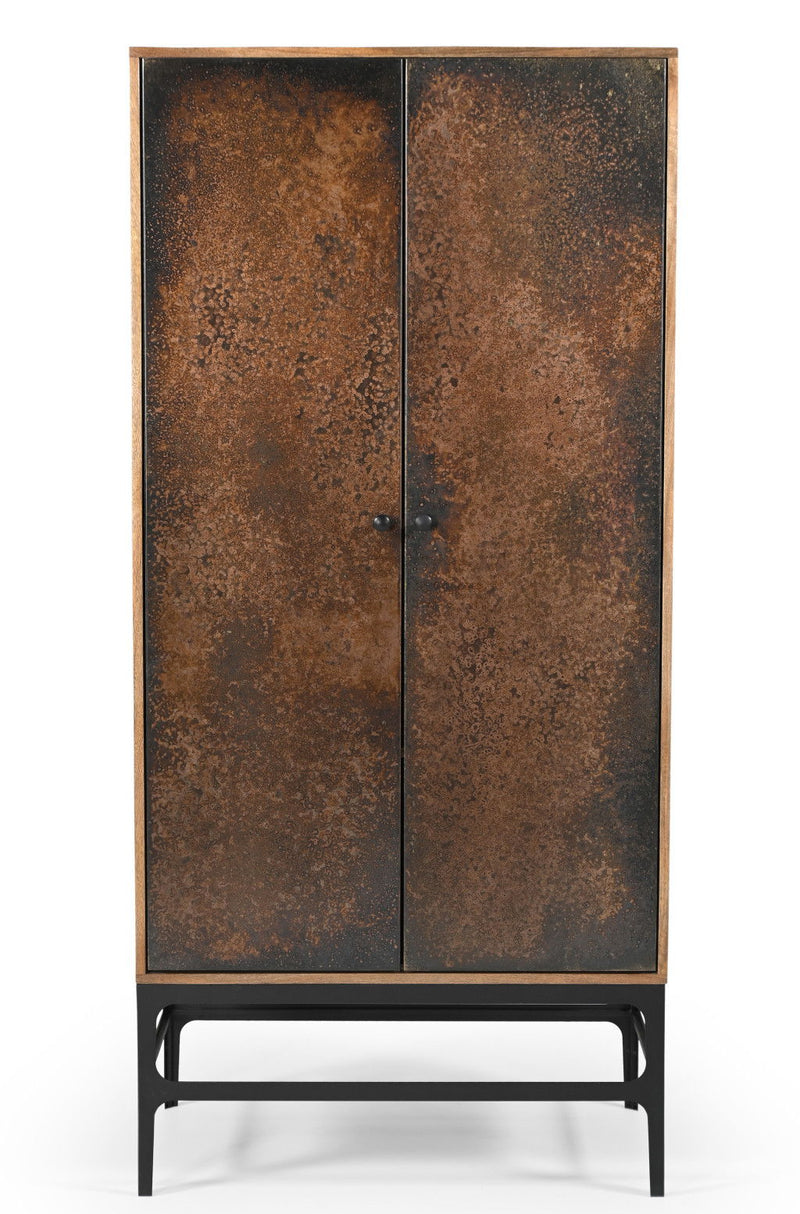 Distressed Solid Wood Frame Accent Cabinet With Two Doors - Copper / Black