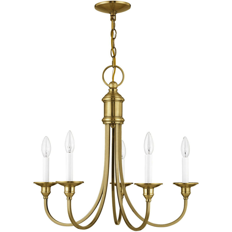 22" Five Light Dimmable Chandelier With Shades - Antiqued Brass