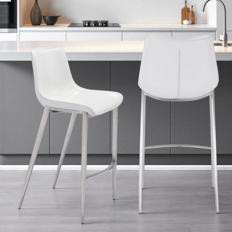 Steel Low Back Bar Height Bar Chairs (Set of 2) - White And Silver