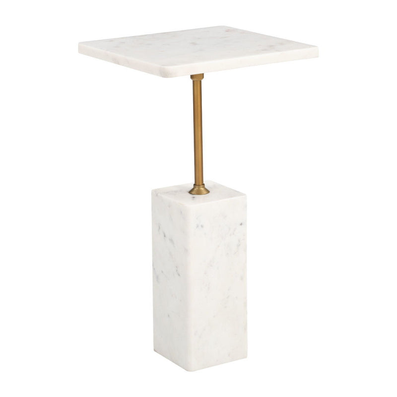 22" Pedestal Marble End Table - White