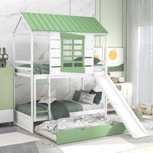 Load image into Gallery viewer, Twin Over Twin House Bunk Bed With Convertible Slide And Trundle - White
