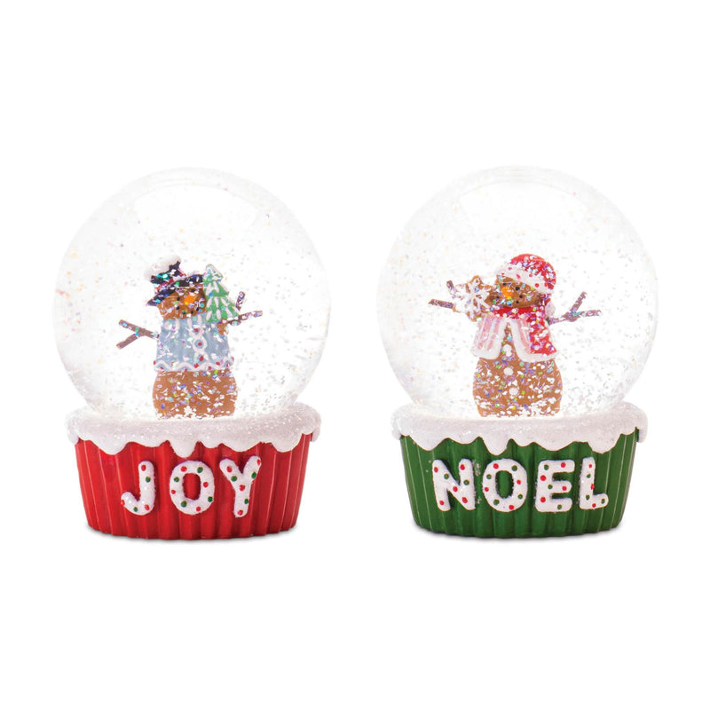 Resin Christmas Snowman Water Globe (Set of 2) - Green Red And White