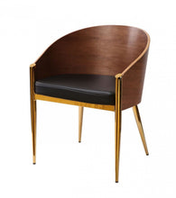 Load image into Gallery viewer, Modern Walnut Stylish Faux Leather Accent Chair - Black / Gold

