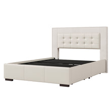 Load image into Gallery viewer, Modern Style Upholstered Queen Platform Bed Frame with Four Drawers, Button Tufted Headboard with PU Leather and Velvet, Beige
