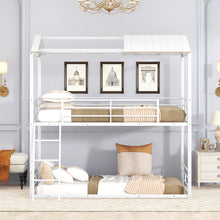 Load image into Gallery viewer, Twin Over Twin Bunk Bed Metal Bed with Half Roof, Guardrail and Ladder White
