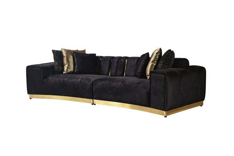 Velvet Modular Curved Two Piece Sectional With Toss Pillows - Black