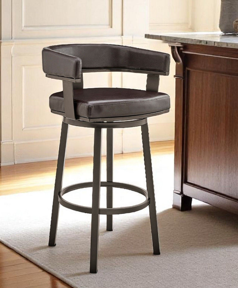 Faux Leather Swivel Low Back Counter Height Bar Chair - Chocolate And Gray