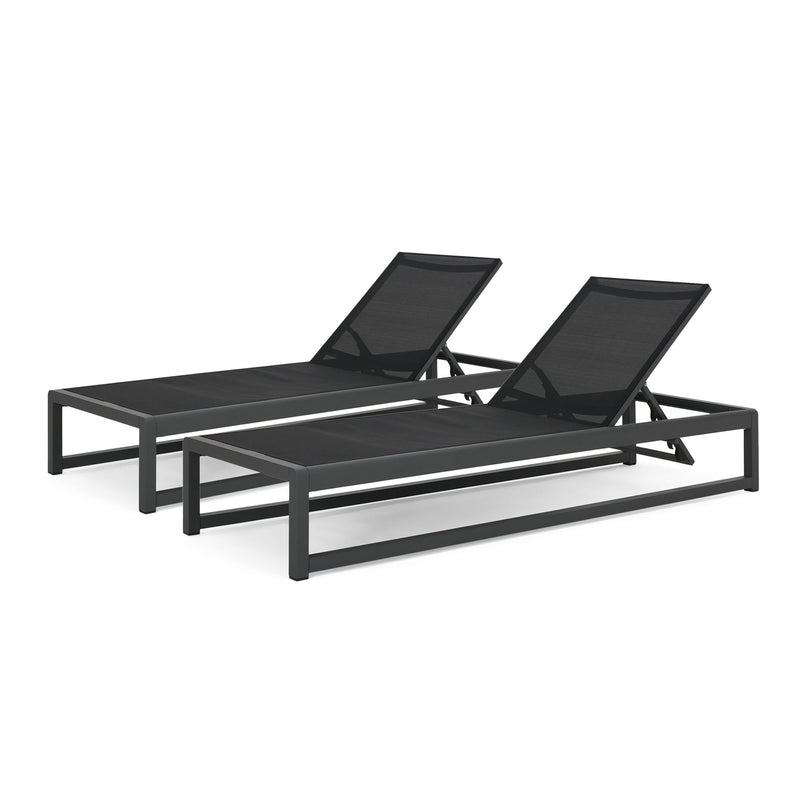 Outdoor Nylon Mesh Chaise Lounge, (Set of 2) - Black / Gray