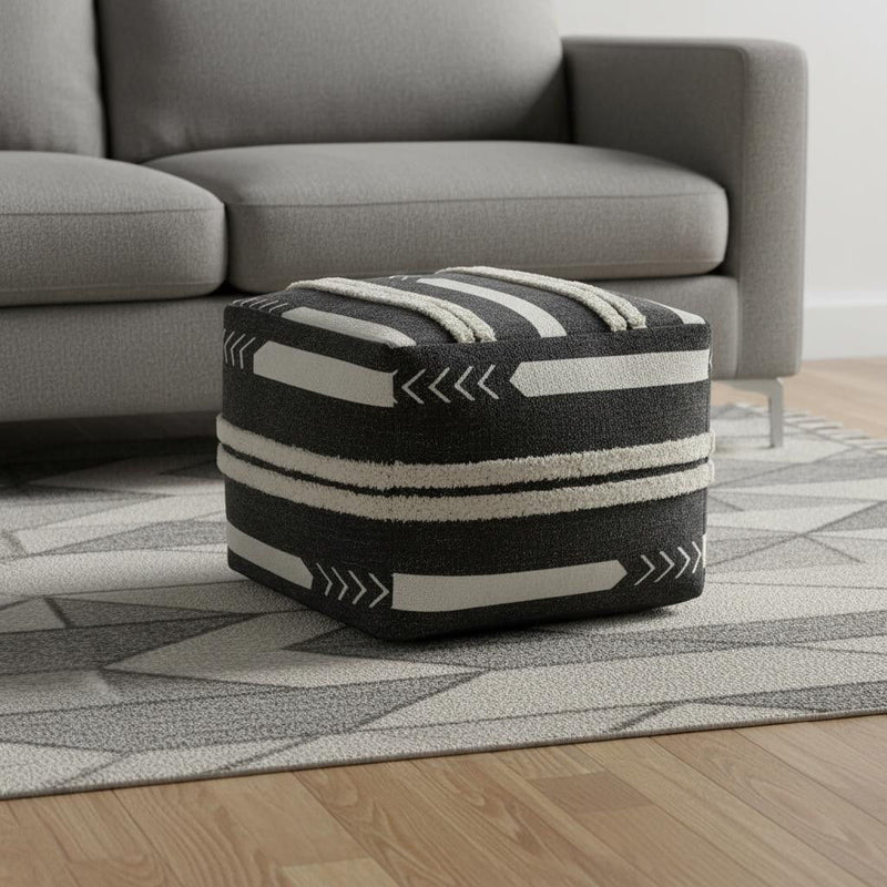 Cotton Square Ottoman - Black