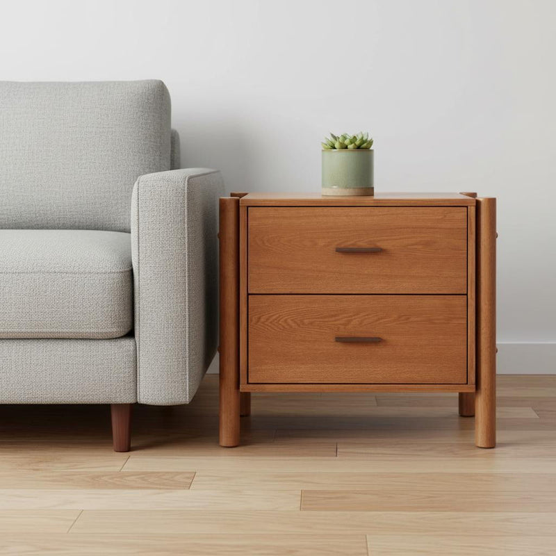 Solid Wood Two Drawer Nightstand (668519) - Walnut