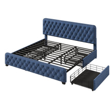 Load image into Gallery viewer, Upholstered Platform Bed Frame with Four Drawers, Button Tufted Headboard and Footboard Sturdy Metal Support, No Box Spring Required, Blue, King (Old sku: BS300277AAC)
