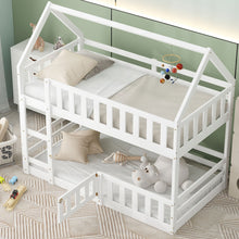 Load image into Gallery viewer, Twin over Twin House Bunk Bed with Fence and Door, White
