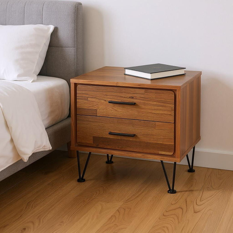 18" Two Drawers Metal Nightstand - Brown