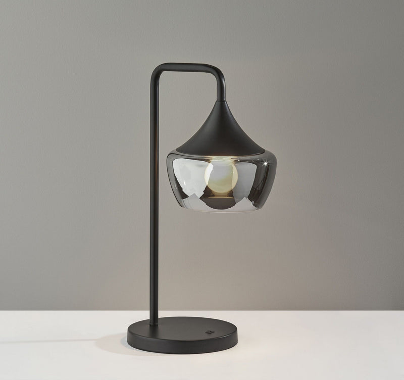 Gnome Smoked Glass Metal Table Lamp - Black