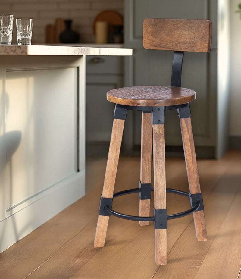 37.75" Iron Bar Chair - Brown / Natural