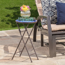 Load image into Gallery viewer, Outdoor Folding Accent Table With Glass Top And Iron Frame - White / Blue
