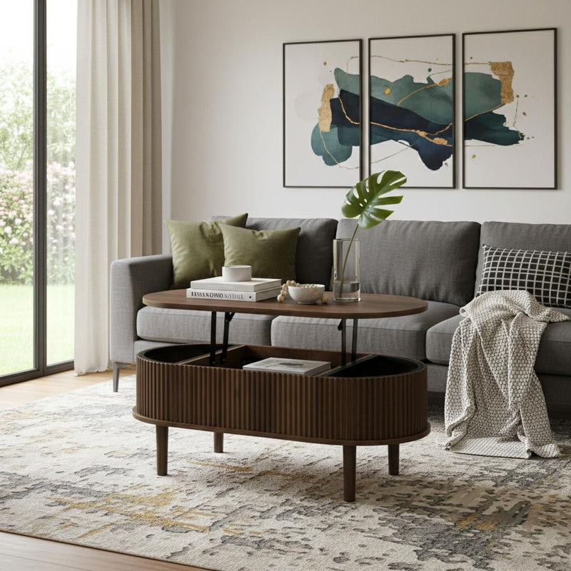Wood Oval Lift Top Coffee Table - Brown