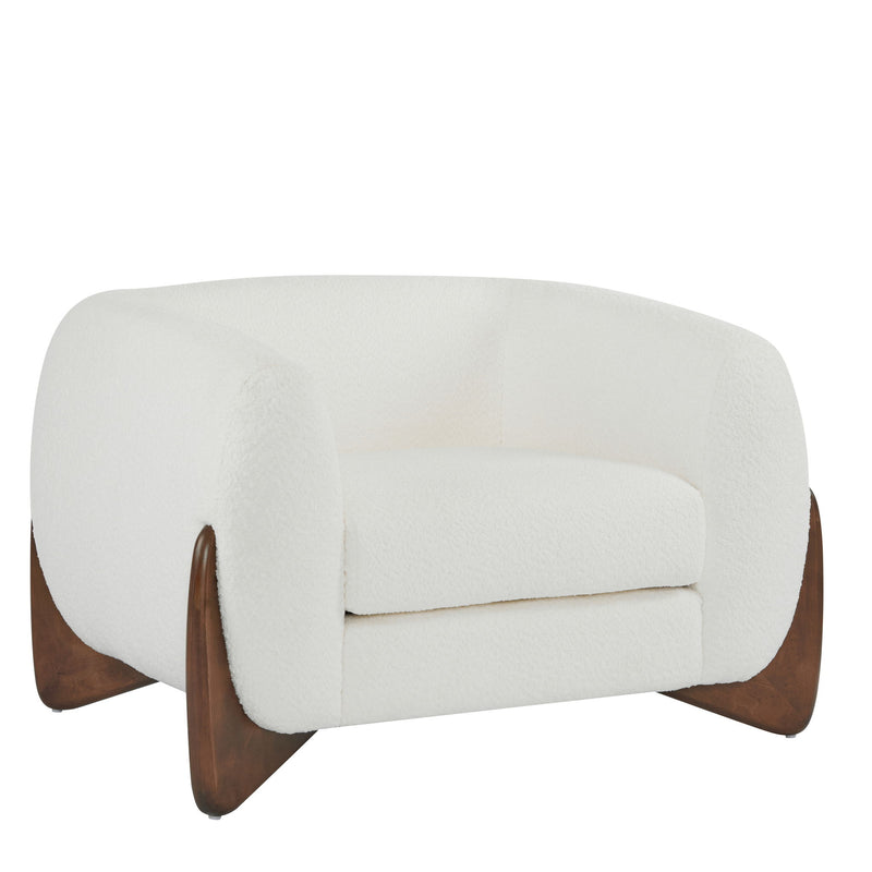 Modern Upholstered Boucle Arm Chair With Tuxedo Design And Triangular Legs