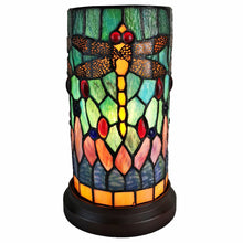 Load image into Gallery viewer, Dragonfly Stained Glass Accent Lamp - Green Brown And Orange
