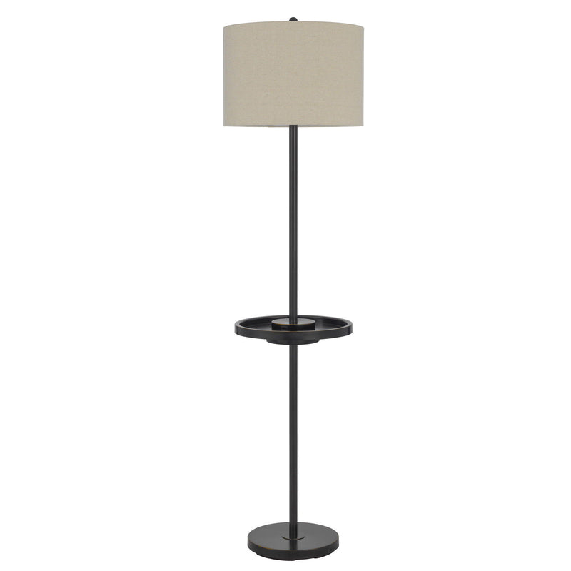 Tray Table Floor Lamp With Beige Drum Shade - Bronze