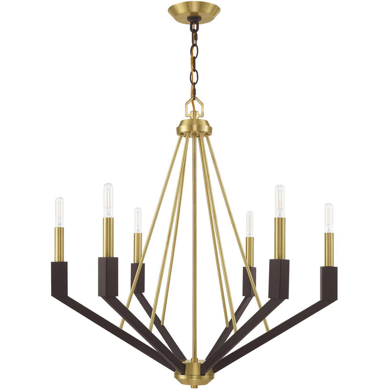 27" Six Light Dimmable Chandelier With Shades - Bronze