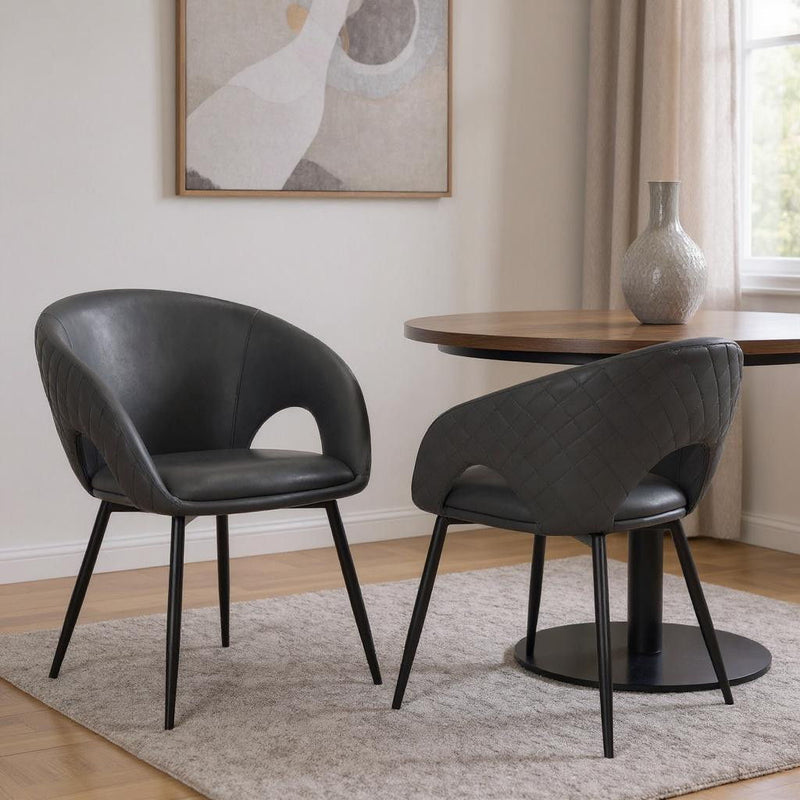 Upholstered Faux Leather Dining Arm Chairs (Set of 2) - Dark Gray