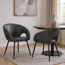 Load image into Gallery viewer, Upholstered Faux Leather Dining Arm Chairs (Set of 2) - Dark Gray
