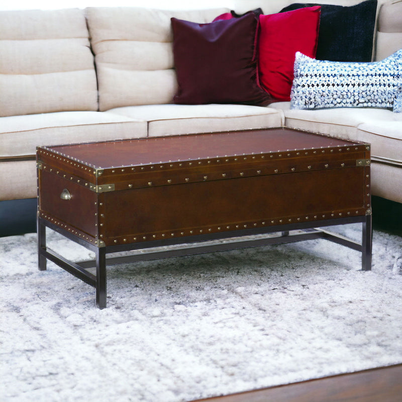42" Manufactured Wood And Metal Rectangular Coffee Table - Brown