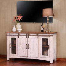 Load image into Gallery viewer, Cabinet Enclosed Storage Distressed TV Stand - White
