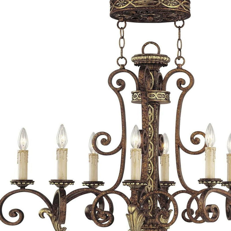 36" Eight Light Metal Dimmable Chandelier With Shades - Bronze