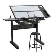 Load image into Gallery viewer, Hand Crank Adjustable Drafting Table Drawing Desk With 2 Metal Drawers With Stool
