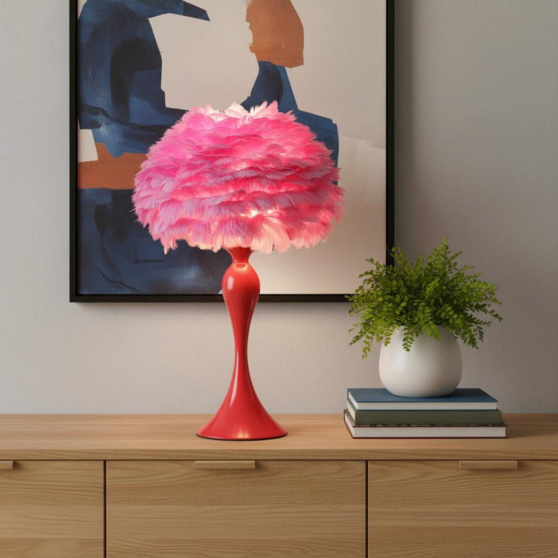 Glam Feather And Red Table Lamp - Hot Pink