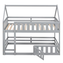 Load image into Gallery viewer, Twin over Twin House Bunk Bed with Fence and Door, Gray
