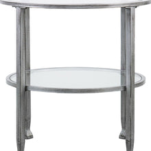 Load image into Gallery viewer, Glass Distressed Iron Round End Table With Shelf - Clear / Silver
