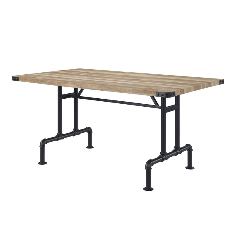 Wood Iron Trestle Base Dining Table - Oak / Black