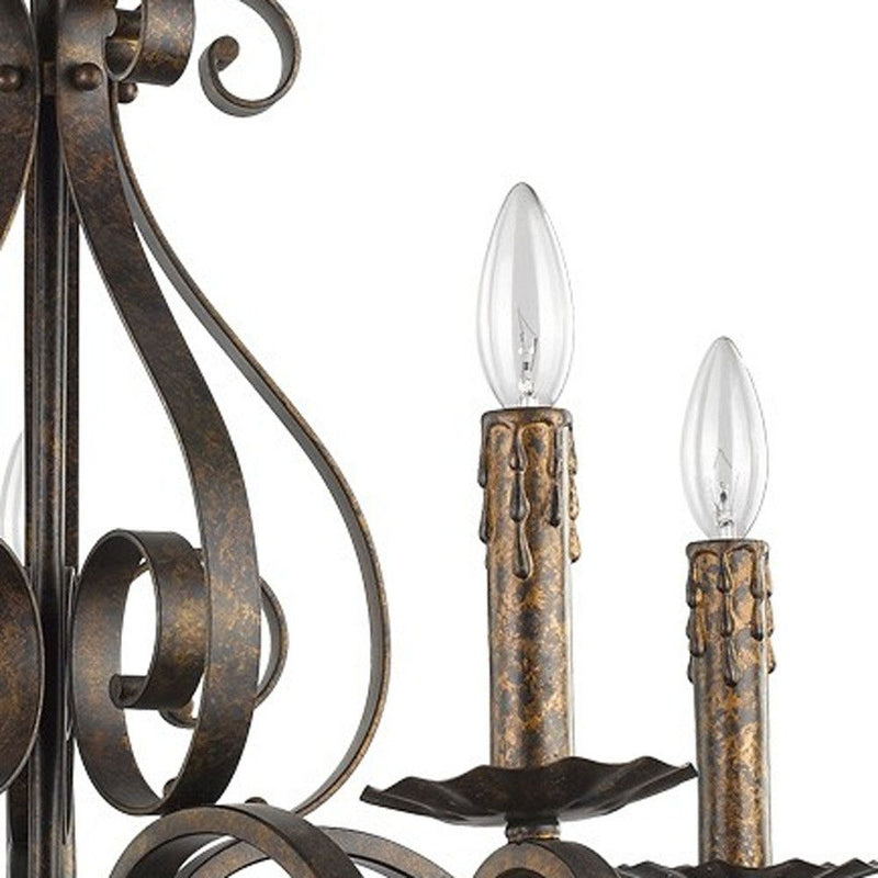 Candle Style Five Light Metal Dimmable Chandelier - Brown