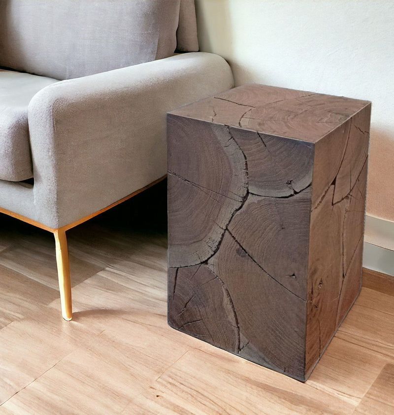 20" Distressed Solid Wood Square End Table - Dark Brown