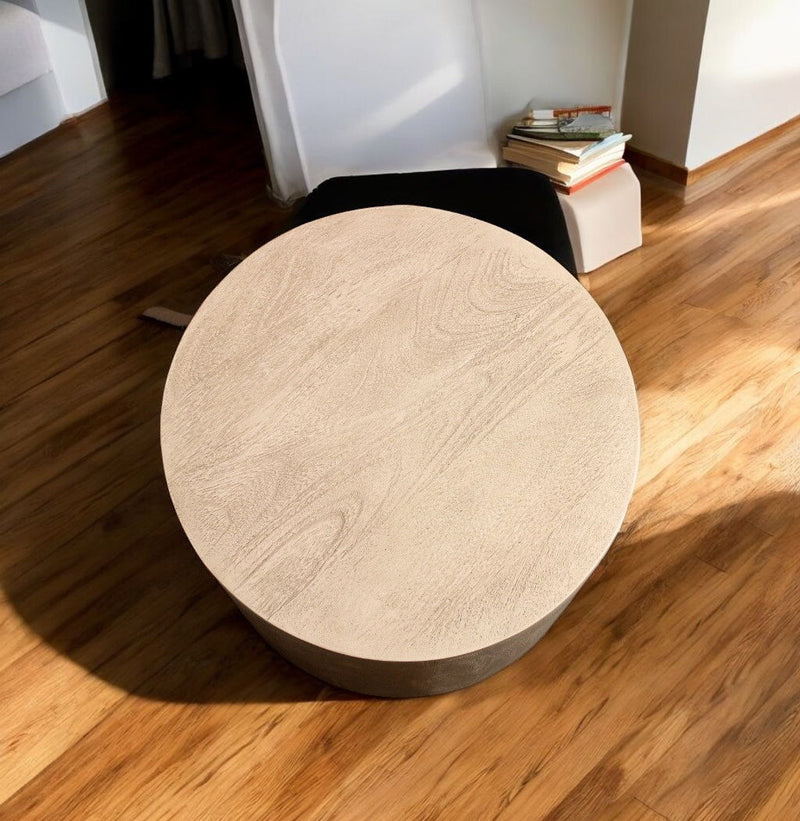 16" Distressed Solid Wood Round End Table - Natural