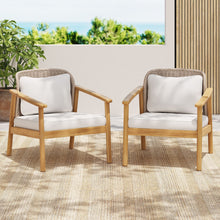 Load image into Gallery viewer, 2 Piece Outdoor Acacia Wood Patio Club Chair, Patio Furniture Arm Chair With Woven Rope Backrest, Deep Seating For Porch - Light Teak / Beige
