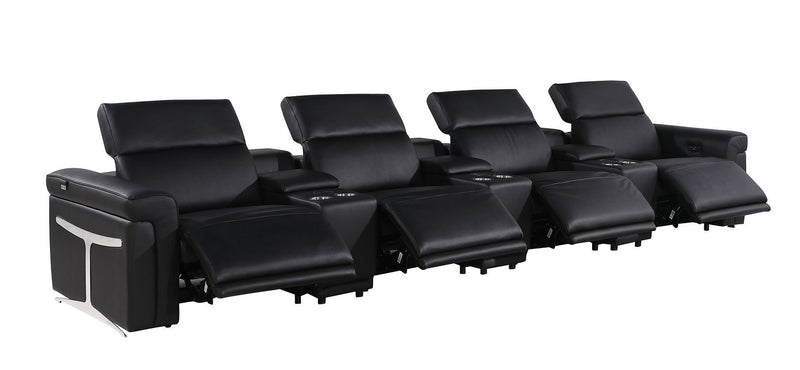 Top Grain Leather Reclining Metal USB Sofa (720373) - Black
