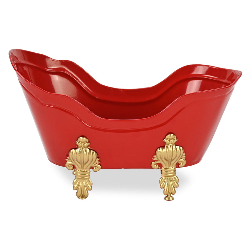 Christmas Santa Hand Painted Decorative Tub - Red