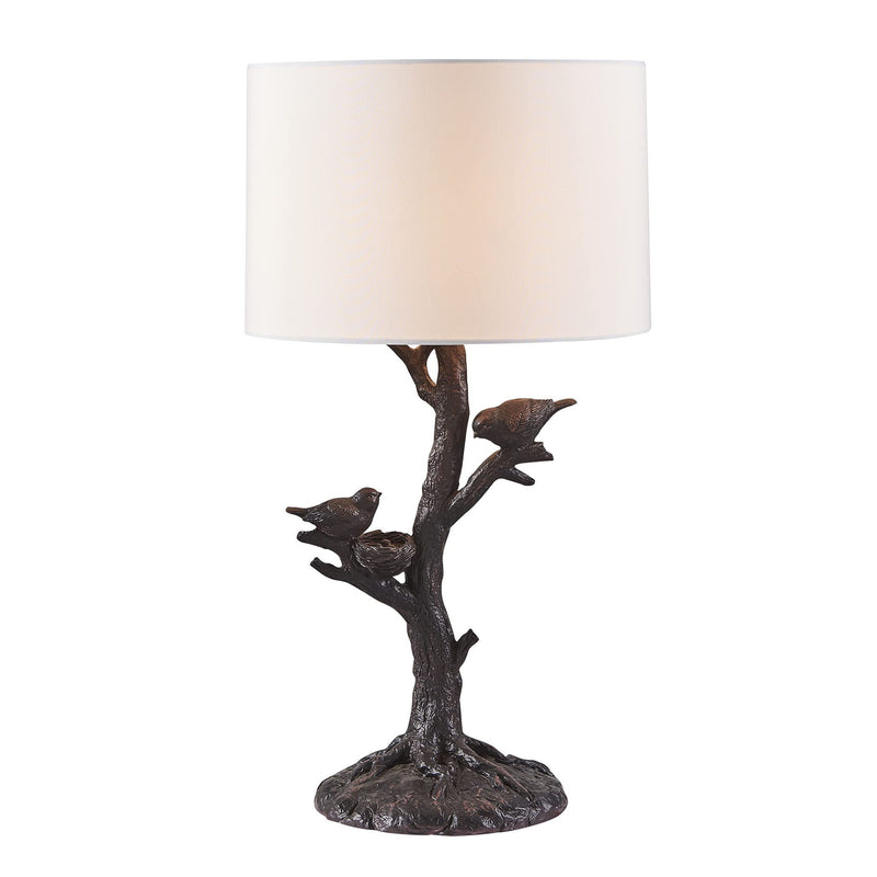 Birds In A Tree Table Lamp With White Drum Shade - Dark Deep Red