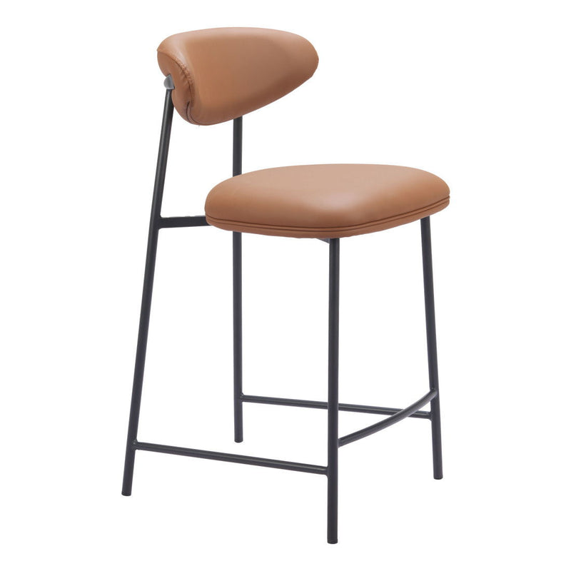 25" Faux Leather And Steel Low Back Counter Height Bar Chairs (Set of 2) - Brown / Black