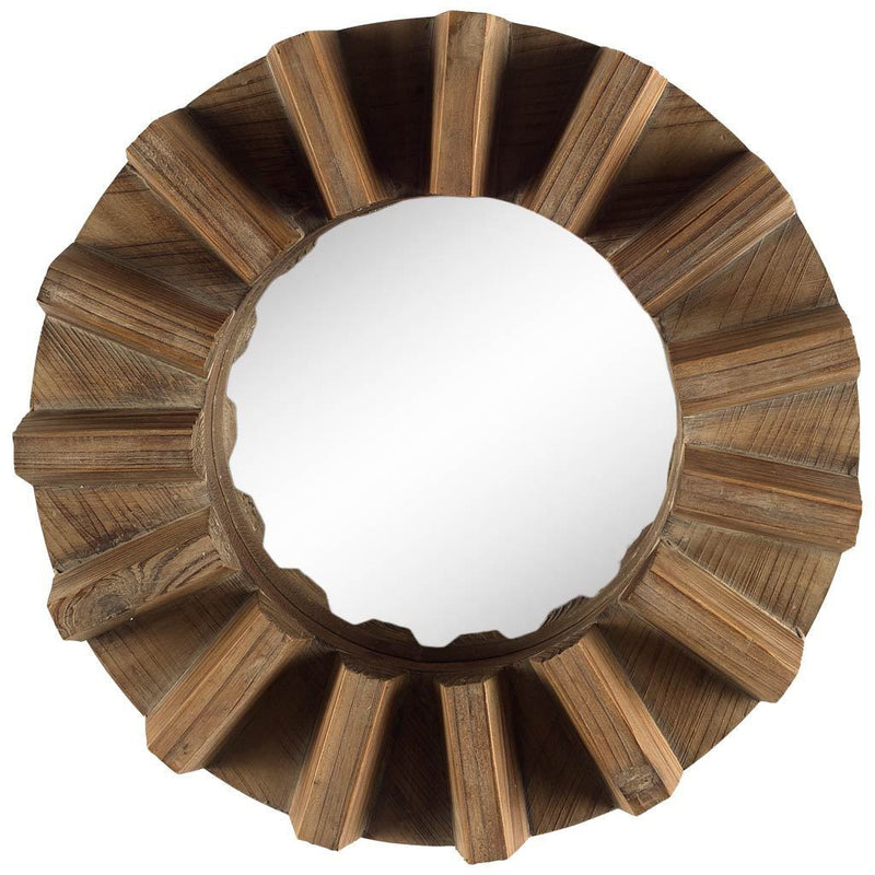 Sprocket 17" Round Frame Wall Mirror - Walnut