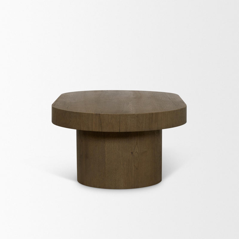 Solid Wood Oval Pedestal Coffee Table (727842) - Brown