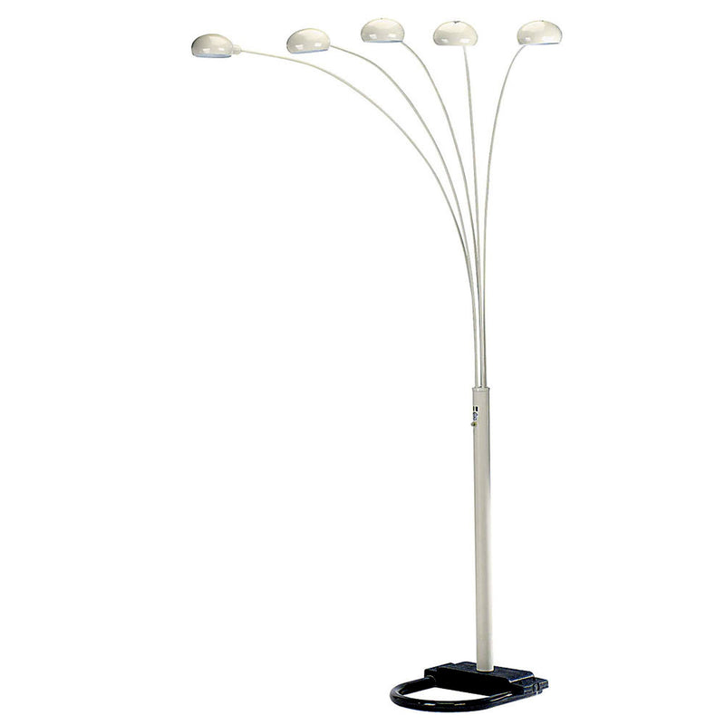 Five Light Arc Floor Lamp With White Dome Shade - White