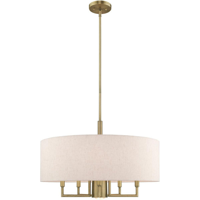 25" Six Light Dimmable Chandelier With Shades - Antiqued Brass