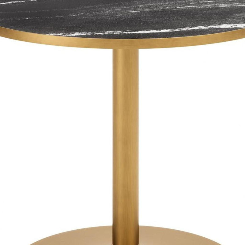 Glass Steel Pedestal Base Round Top Dining Table - Black / Gold