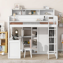 Load image into Gallery viewer, Loft Bed With Built In Desk, Storage Shelves, And Wardrobe
