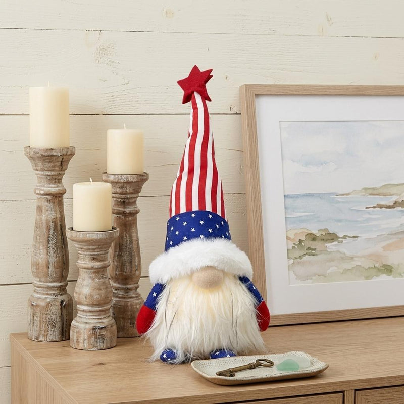 Fabric Independence Day Standing Gnome Tabletop Sculpture With LED - Red / White / White